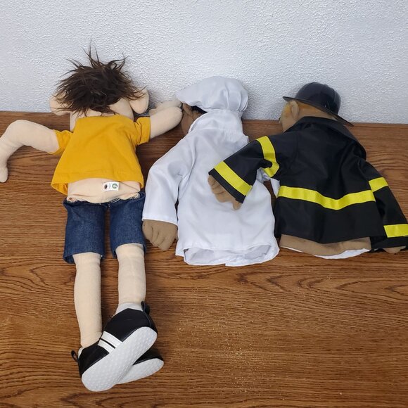 Plush Hand Puppets - Lot of 3 - Boy, Chef and Fireman - Various Brands - Picture 5 of 12